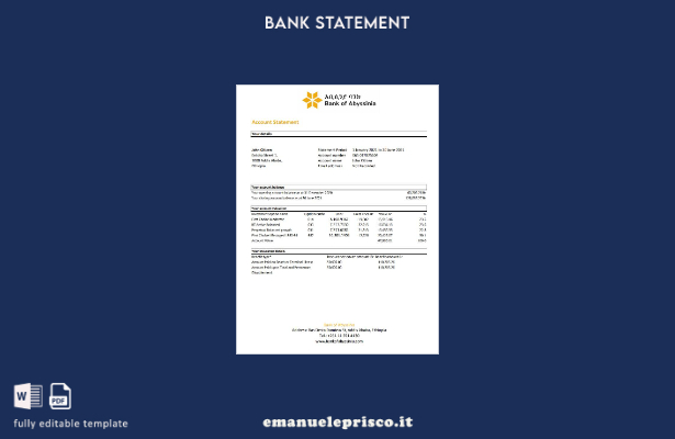 modello Excel di estratto conto della Banca d'Abissinia in stile verificato